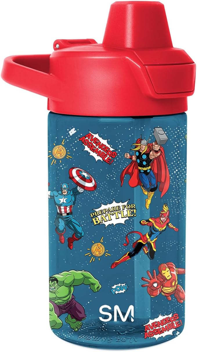 Simple Modern Marvel Kids Tritan Plastic Summit Water Bottle | 12 oz BPA-Free Cup with Covered Leak Proof Straw Lid for Boys, Toddlers | Avengers Prepare for Battle