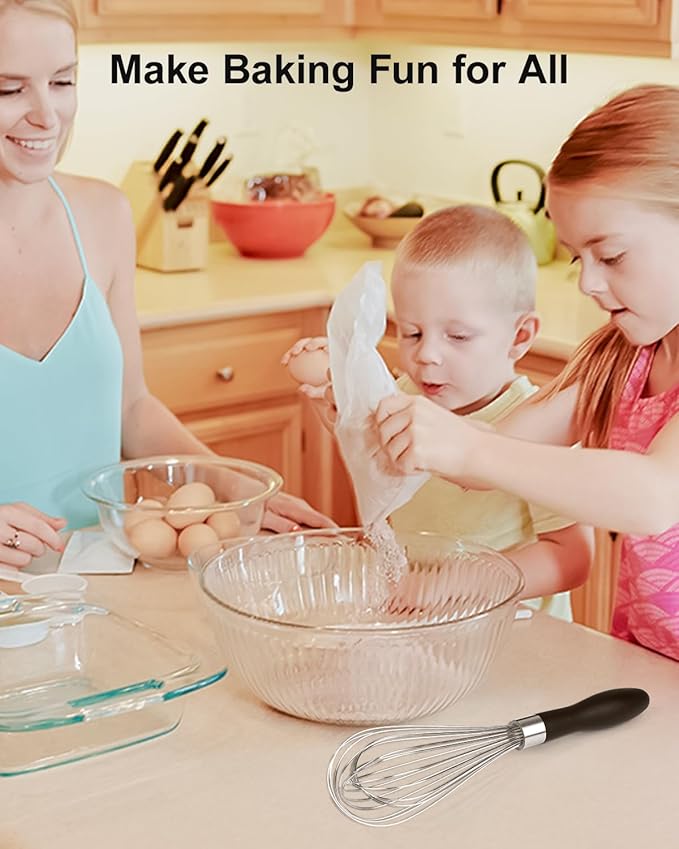 10-Inch Stainless Steel Kitchen Whisk, Ergonomic, Non-Slip Handle, Dishwasher Safe, Perfect for Beating Eggs, Mixing Batter, Whipping Cream