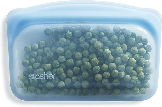 Stasher Premium Silicone Reusable Food Storage Snack Bag, Blue, Microwave, Sous Vide, Dishwasher, Oven and Freezer Safe, BPA Free, Leak-free, Eco-friendly, 12 Oz