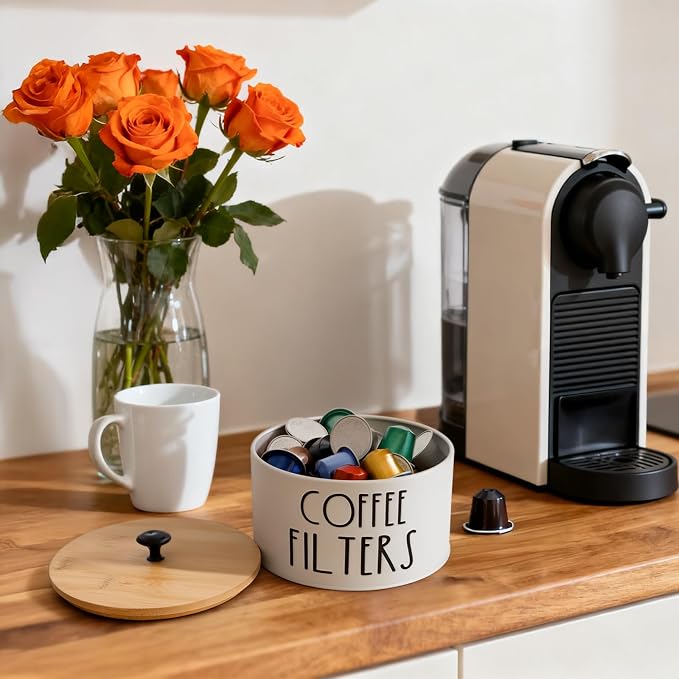 Coffee Filter Holder with Lid, Metal | Coffee Filters Storage Container - Image 6