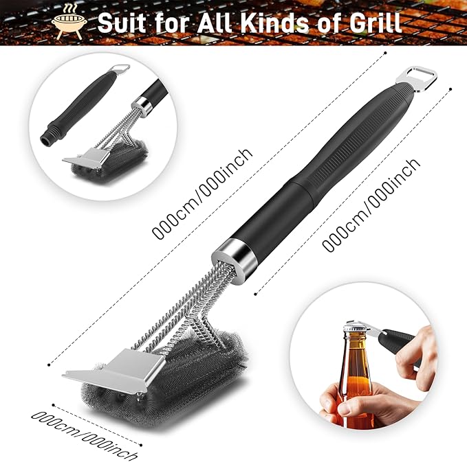 Grill Brush and Scraper-18 Adjustable Handle Safe BBQ Grill Brush for Outdoor Grill-Deep Grill Clearning Brush wih Bottle Operner Extra Strong BBQ Cleaner Accessories for Gas/Charcoal Grilling Grates