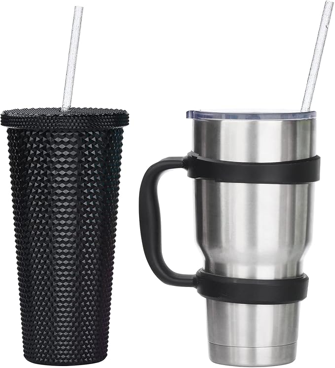 ALINK 12-Pack Reusable Clear Plastic Glitter Straws, 11" Long Hard Tumbler Replacement Straws for 20 OZ 30 OZ Stanley, Yeti/Rtic, Mason Jars with Cleaning Brush