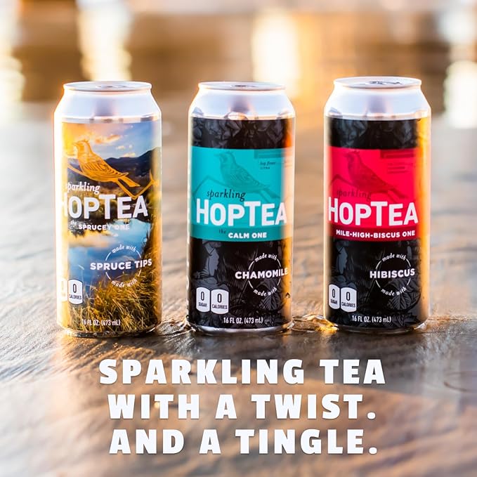 HOPLARK Sparkling HopTea – The Relax Pack – Calming Botanical Sparkling Tea Sampler with Chamomile, Hibiscus and Spruce Tips – Zero Calorie – Unsweetened – 12 Pack 16oz Cans
