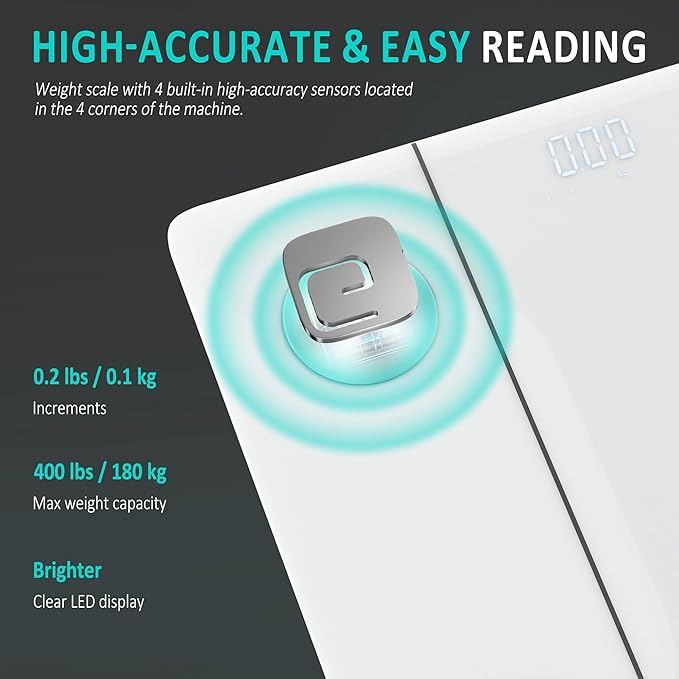 BalanceFrom Smart Scale for Body Weight Digital Bathroom Bluetooth BMI Body Fat Scale with 12 Body Composition Analyzer, Tempered Glass Weighing Scale LED Display Sync with Apps, 400lbs