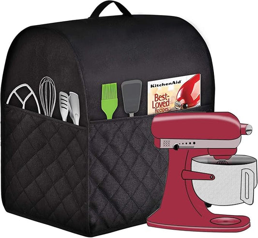 Stand Mixer Dust-proof Cover for KitchenAid Mixer，Multi Pockets for Various Kitchen Appliance Accessories，Water-resistant，Easy Cleaning (Black, Fit for Bowl Lift 5-8 Quart)