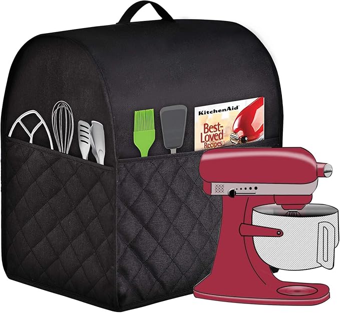 Stand Mixer Dust-proof Cover for KitchenAid Mixer，Multi Pockets for Various Kitchen Appliance Accessories，Water-resistant，Easy Cleaning (Black, Fit for Tilt Head 4.5-5 Quart)