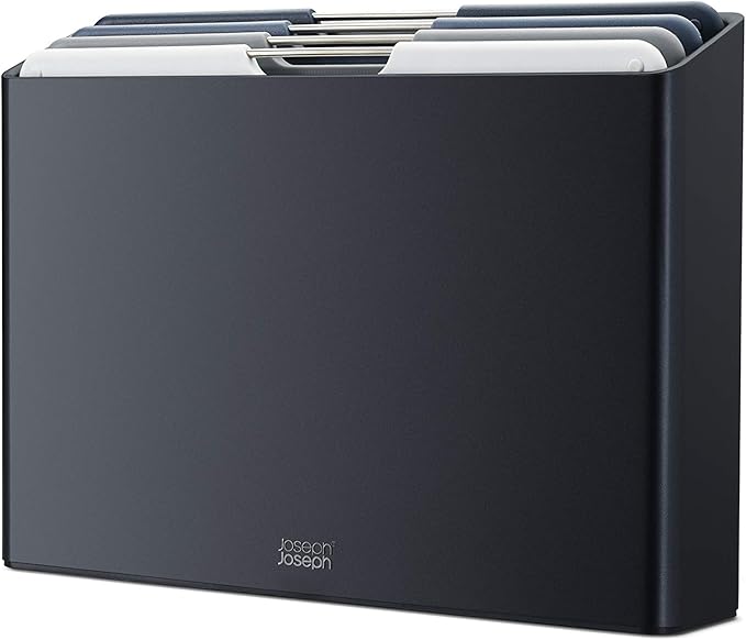 Joseph Joseph Folio 4-Piece Colour coded Cutting Board Set, Slimline case for organized Kitchen storage, Graphite