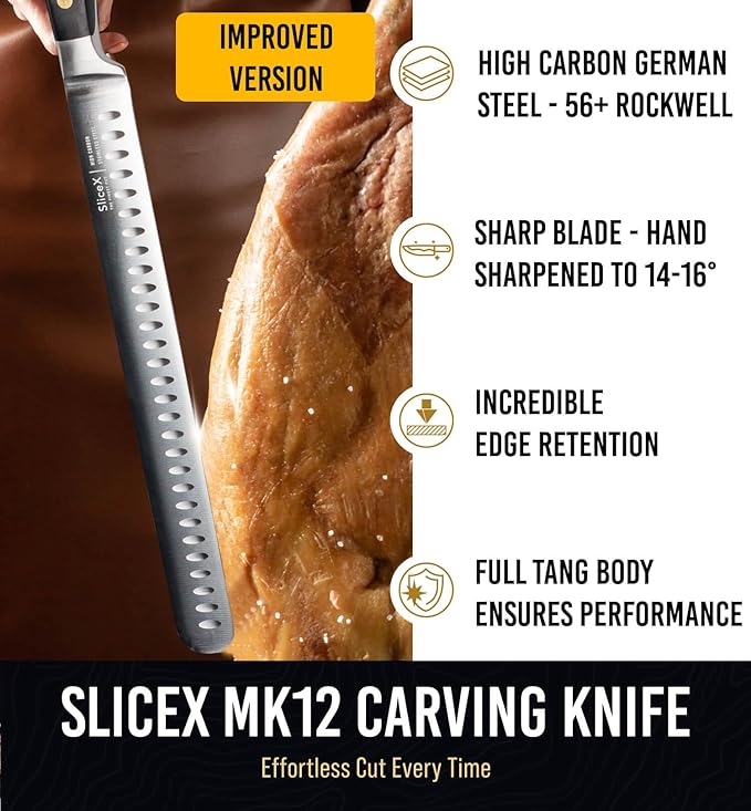 Brisket Slicing Knife – 12" Brisket Knife, BBQ, Grilling Gifts For Men – Razor Sharp German Steel, Full Tang, Ergonomic Handle