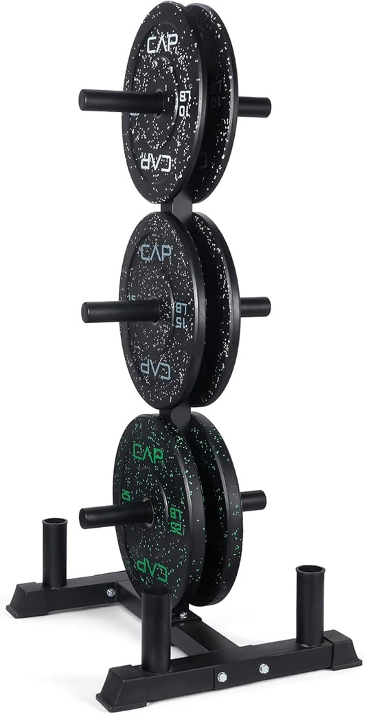 CAP Barbell 2-Inch Olympic Bumper Plate Weight Set with 6 Post Rack | 100-370 lbs | Multiple Options