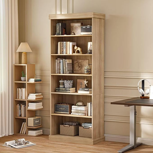 70.8" Tall Brown Bookshelf, Farmhouse Modular Bookcase with 6-Tier Adjustable Shelves, Large Storage Cabinet for Home Office, Living Room