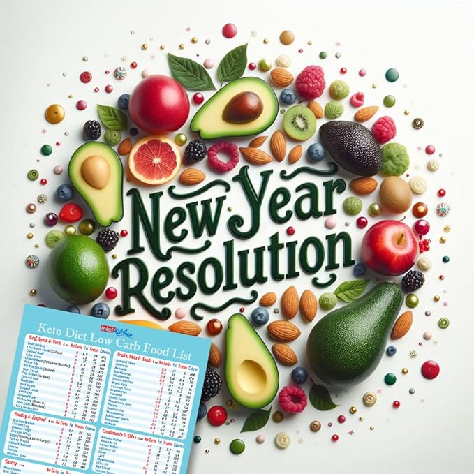 New Year Resolution Keto Diet Top 100 Low Carb Foods All-in-One Magnet 8"x11” Grocery List USDA Accurate Net Carbs Calories Counter Diabetes Weight Loss Cheat Sheet Chart Diabetic Cookbook Guide Gift