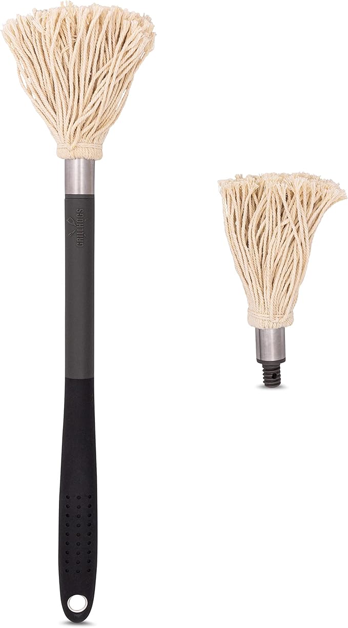 18" Basting Mop - BBQ Mop Brushes for Sauce, Extra-Absorbent Double Head, Ergonomic Insulated Soft Grip Handle, Dishwasher Safe BBQ Grill Brush & Sauce Brush