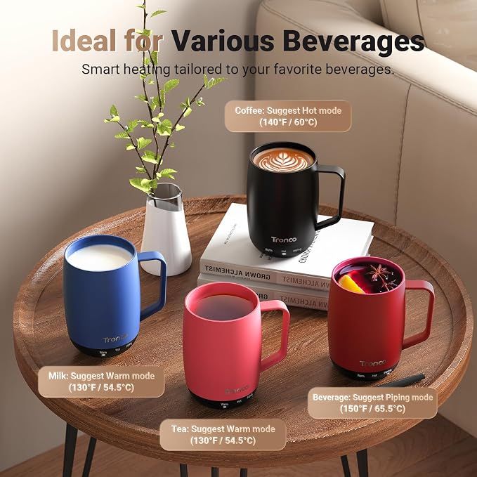 Tronco Temperature Control Heated Coffee Mug 14 oz – Rechargeable Self-Heating - Image 6