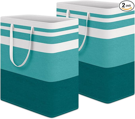 HomeHacks 2-Pack Large Laundry Basket, Waterproof, Freestanding Laundry Hamper, Collapsible Tall Clothes Hamper with Extended Handles for Clothes Toys in the Dorm and Family (Green, 100L)
