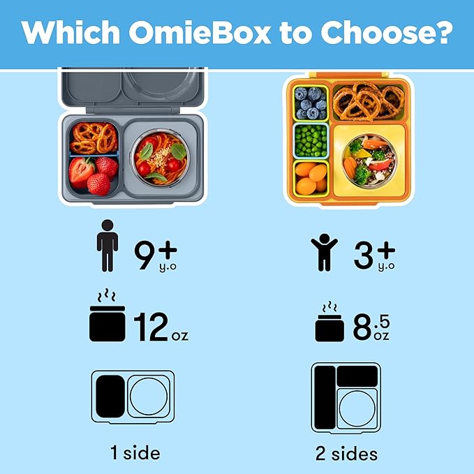 Omie OmieBox UP bento Box for Kids | Insulated Lunch Box | Leak Proof Vacuum Insulated Thermal Food jar | Cooler ice Pack | 2 Compartments (Graphite)