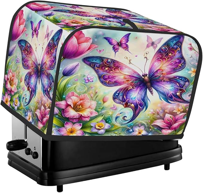 Butterfly Color Flowers Toaster Cover 2 Slice Wide Slot Washable Appliance by cfpolar