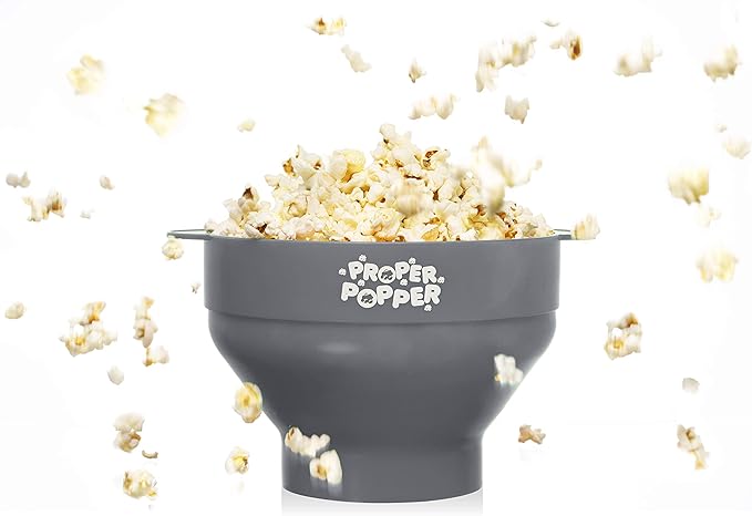 The Original Proper Popper Microwave Popcorn Popper, Silicone Popcorn Maker, Collapsible Bowl BPA Free & Dishwasher Safe - (Gray)