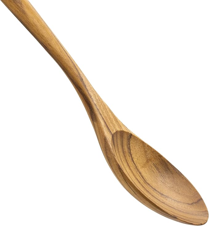 FAAY 13.5" Teak Cooking Spoon, Wooden Spoon, Mixing Spoon Handcraft from Teak | Healthy and High Moist Resistance for Non Stick Cookware