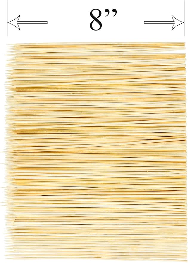 DecorRack 8" Natural Bamboo Skewers Sticks, 100 Wood Skewers for Grilling, BBQ, Kabob, Appetizers, Fruits, Smores, Cocktail, Brunch, Fondue Sticks, Barbeque, DIY Crafting, 8 inch (100 pack)