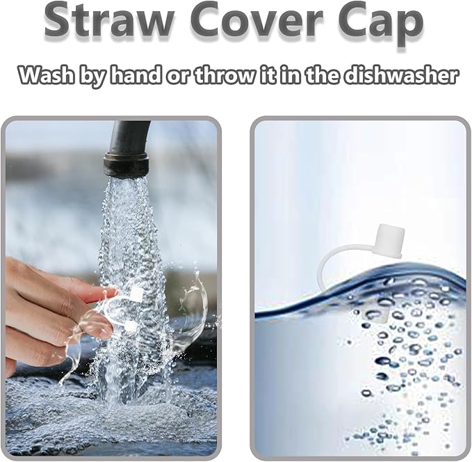 6PCS Silicone Straw Covers Cap Compatible with Stanley Cup 30-40 oz Tumbler with Handle 10mm Straw Toppers，Dust-Proof Reusable Straw Cover for Stanley Cup Accessories (Black+White)
