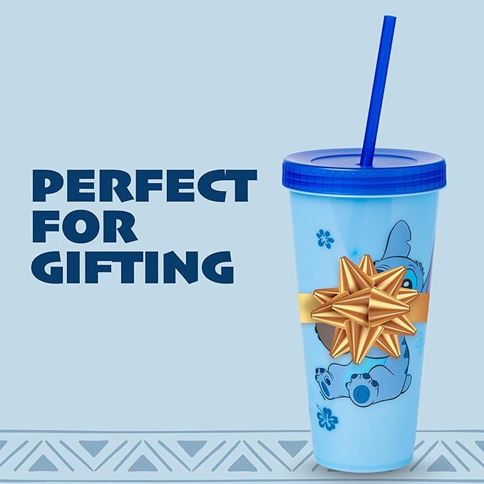 Silver Buffalo Disney Lilo and Stitch Angel Coconut Flowers 2 Pack Color Change Plastic Tumbler, 24-Ounce