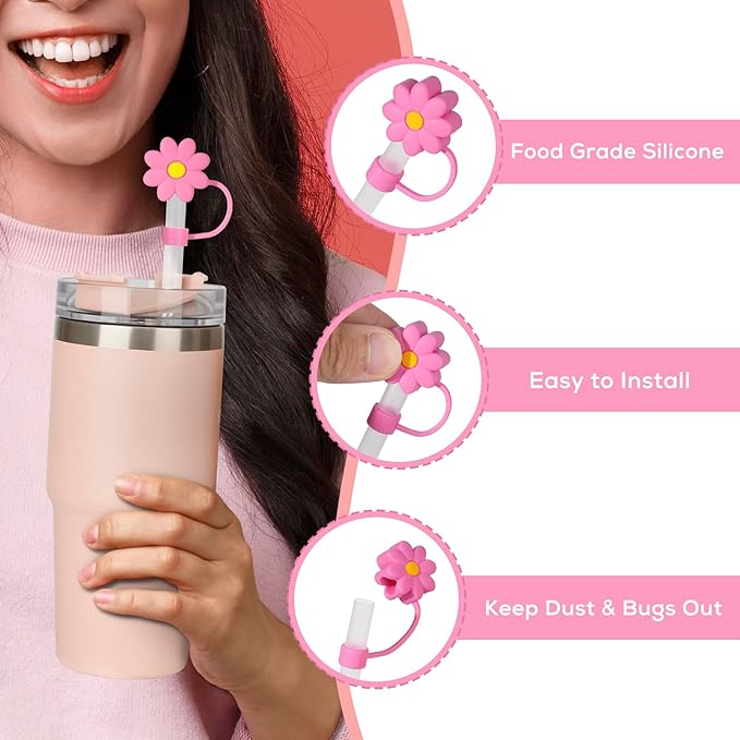 Reusable Straw Replacement compatible with Stanley Cup, with Reusable Stopper Cover, 8-piece set Accessories Fit Stanley Quencher H2.0 14/20/30/40 oz Tumbler with Handle