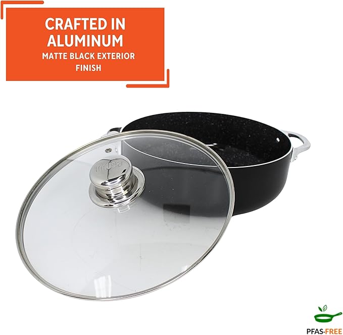 IMUSA 9Qt Bistro Ceramic Nonstick Caldero/Dutch Oven with Glass Lid, Black