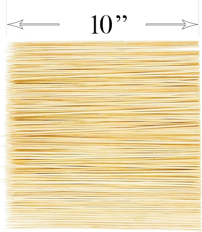 DecorRack 10" Natural Bamboo Skewers Sticks, 100 Wood Skewers for Grilling, BBQ, Kabob, Appetizers, Fruits, Smores, Cocktail, Brunch, Fondue Sticks, Barbeque, DIY Crafting, 10 inch (100 pack)