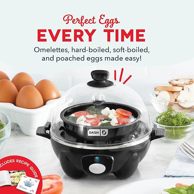 DASH Rapid Egg Cooker: 7 Egg Capacity Electric Egg Cooker for Hard Boiled Eggs, Poached Eggs, Scrambled Eggs, or Omelets with Auto Shut Off Feature - Black'