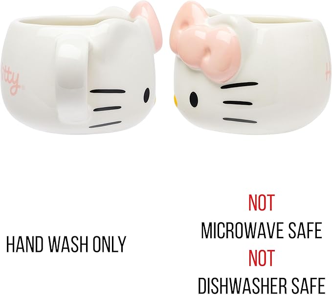 Silver Buffalo Sanrio Hello Kitty Light Pink Bow Ceramic 3D Sculpted Mug, 20 Ounces