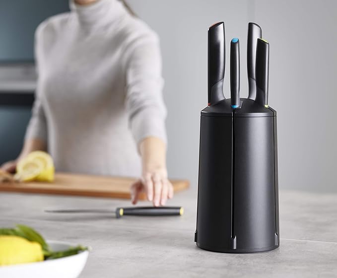 Joseph Joseph 10527 Elevate Knives Carousel Knife Set with Rotating Storage Stand, 6-piece, Black (updated)