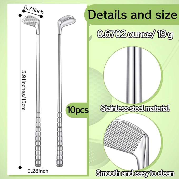 Teenyyou 10 Metal Golf Cocktail Stirrer Reusable Cocktail Beverage Stirrer - Image 2
