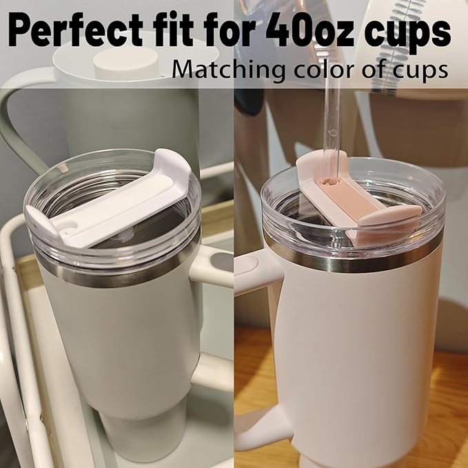 40 OZ Tumbler Lid Replacement Fit for Stanley Cup, 2 Pack Clear Replacement Lids Fit for Stanley Travel Tumbler, Spill Proof Tumbler Covers for Stanley Cup Accessories (White+Rose Quartz)