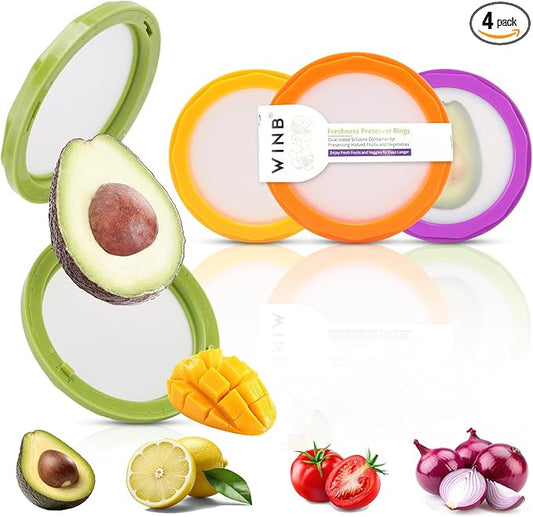 Winb Avocado Saver & Onion Storage Set of 4 Reusable Fruit and Veggie Savers - Ideal for Avocados, Tomatoes, Apples, Garlic, Onions, and More