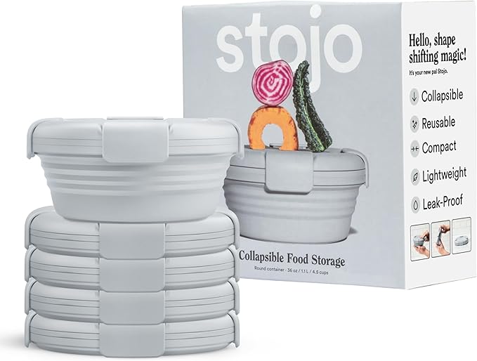 STOJO Collapsible Bowl 5 Set - Cashmere, 36oz - Reusable Silicone Bowl for Hot and Cold Food - Perfect for Travel, Meal Prep, To-Go Lunch, Camping & Hiking - Microwave & Dishwasher Safe