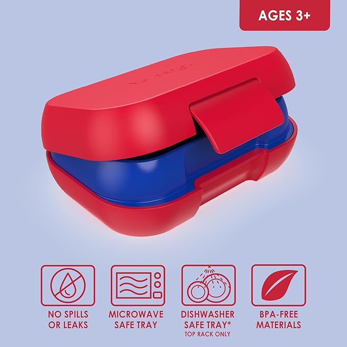 Bentgo Kids Snack - 2 Compartment Leak-Proof Bento Box Container for Snacks and Small Meals, Easy-Open Latch, Dishwasher Safe, BPA-Free for School, Daycare, & Sports - Ideal for Ages 3+ (Red/Royal)