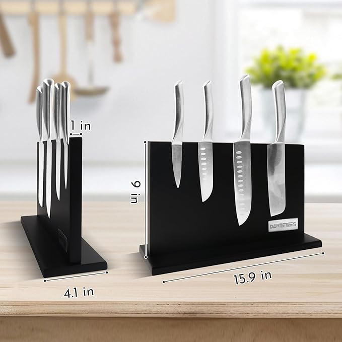 DAWNTREES Large Black Magnetic Knife Holder, 16 Inch Magnetic Knife Block Kitchen Counter Universal Knife Display Rack Multifunctional Storage