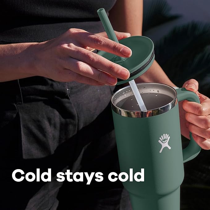 Hydro Flask Travel Tumbler with Handle, Lid and Straw - Insulated Stainless Steel in 40 Oz Cascade
