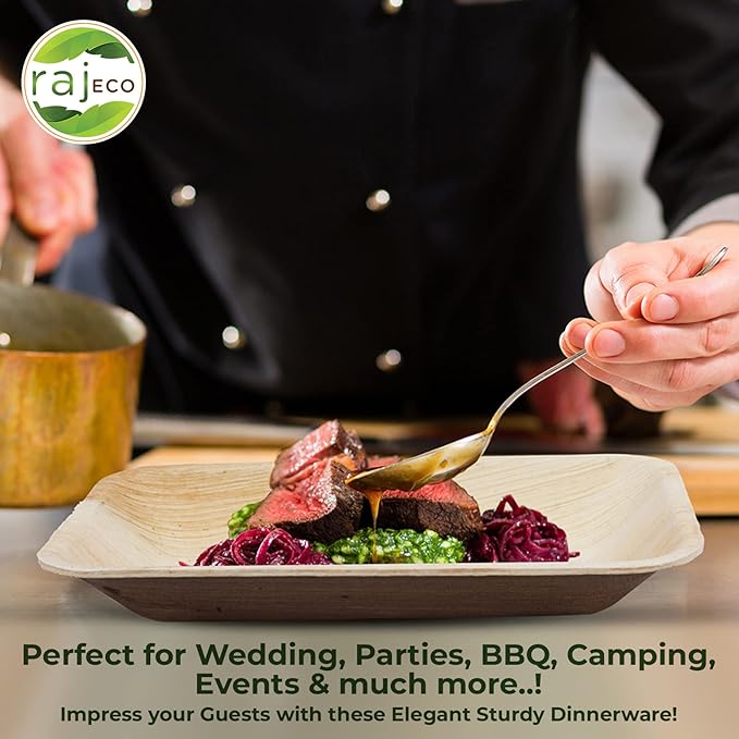 Raj Palm Leaf Plates [50-Pack] 10"x25 7"x25 Square Plates like Bamboo plates Disposable, Decorative Compostable Tableware for wedding, Lunch, Dinner, Birthday, Camping, Outdoor BBQ, Picnic