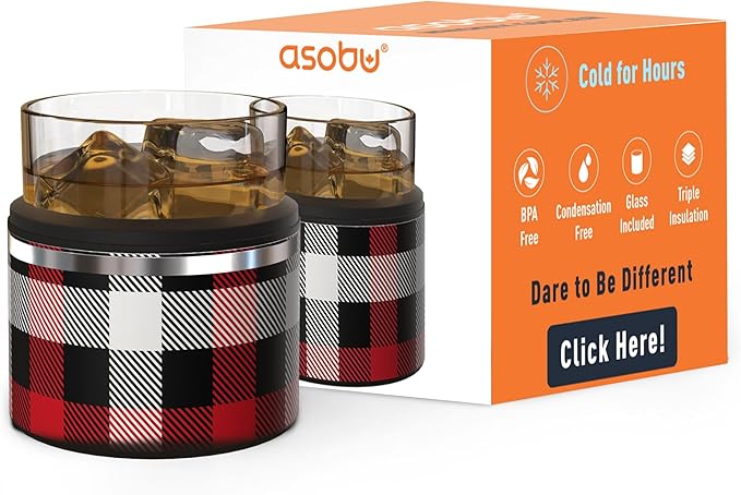 asobu Whiskey Sleeve Glass – Insulated Bourbon Tumbler with Premium Rocks Glass, BPA-Free, Double-Wall Stainless Steel, Keeps Drinks Cold Longer, 10.5oz