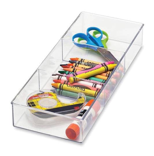 Whitmor 3 Section Small Drawer Organizer - Easy Clean Clear Plastic Resin - Set of 3