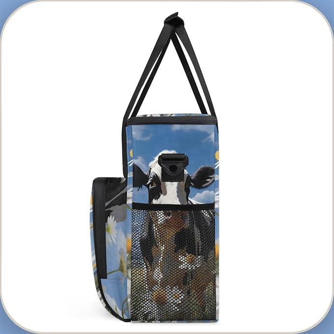 Cow Daisy Flowers Coffee Maker Carring Bag, Large Insulated Storage Organizer - Image 4