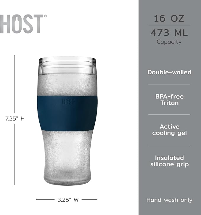 Host Freeze, Frozen Mugs, Freezable Pint Set, Beer Keep Your Drinks Cold, Double Walled Insulated Glasses, Tumbler for Iced Coffee, 16oz, Set of 2, Varsity Blue
