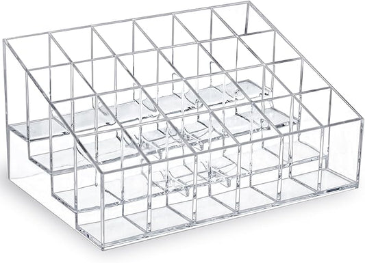 Lipstick Organizer,Small Clear Plastic Compact Lip Gloss Chapstick Perfume Sample Mascara Holder with 24 Slots