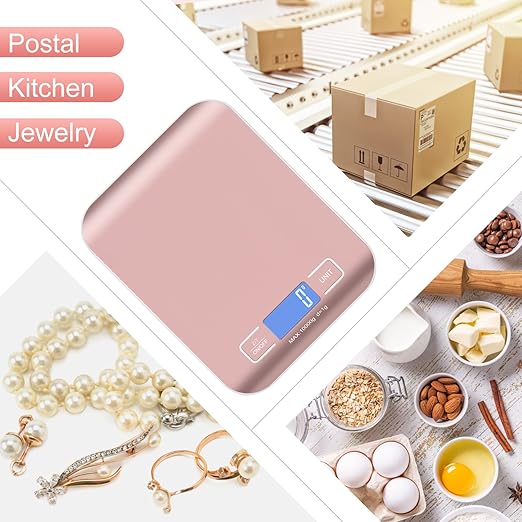 Digital Shipping Scale,Stainless Steel Panel, Accurate 10kg/1g Portable Postal Scale for Packages, Small Business,Kitchen, Food, Handmade, Liquids, and Boutique (Rose Gold)