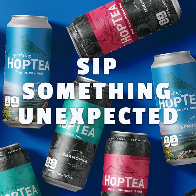 HOPLARK Sparkling HopTea – The Relax Pack – Calming Botanical Sparkling Tea Sampler with Chamomile, Hibiscus and Spruce Tips – Zero Calorie – Unsweetened – 12 Pack 16oz Cans