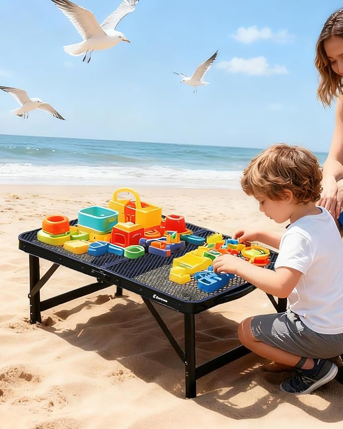 2Ft Small Folding Table with Carry Handle, Adjustable Height 10.6–22 in, Black Metal Mesh, Portable & Compact Indoor/Apartment/Card/Side/Grill Table, 23.6×15.8 in, 4 lb, 66 lb Capacity