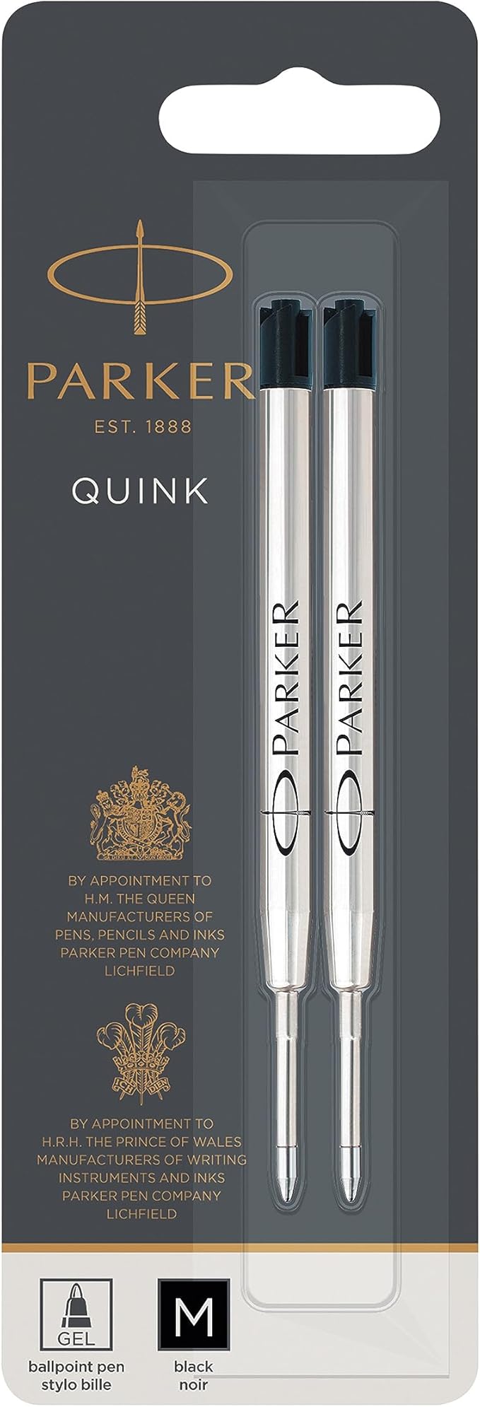 Parker Refill for Parker Retractable Gel Ink Roller Ball Pens, Medium Conical Tip, Black Ink, 2/Pack