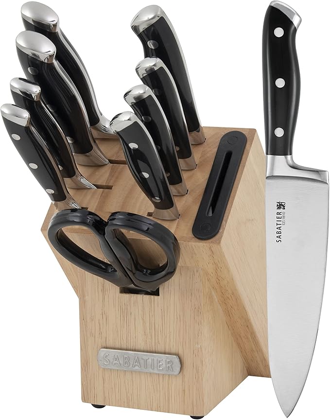 Sabatier Forged Triple Rivet Knife Block Set, 16-Piece, Black