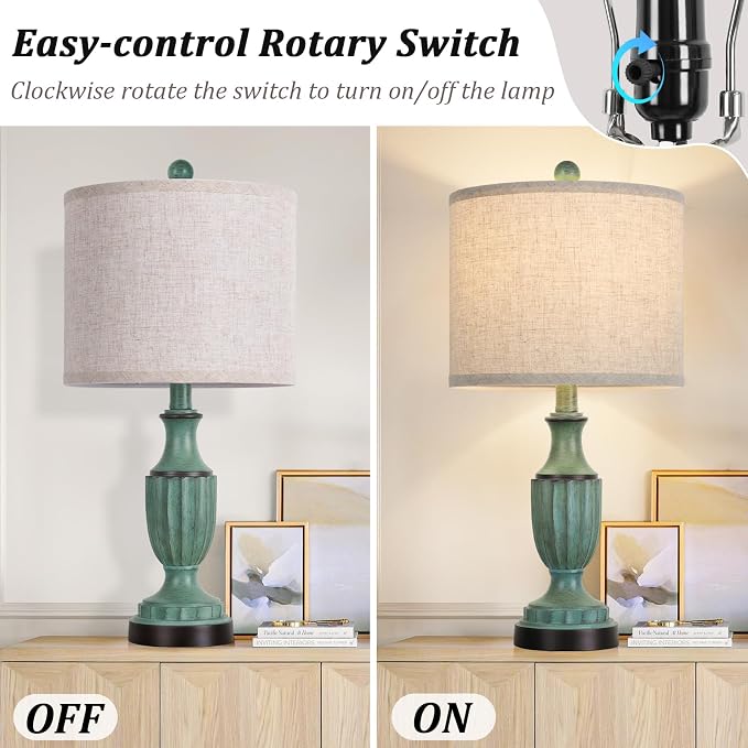 TOBUSA Farmhouse Living Room Table Lamps Set of 2, Antique Bedside Desk Lamps - Image 3